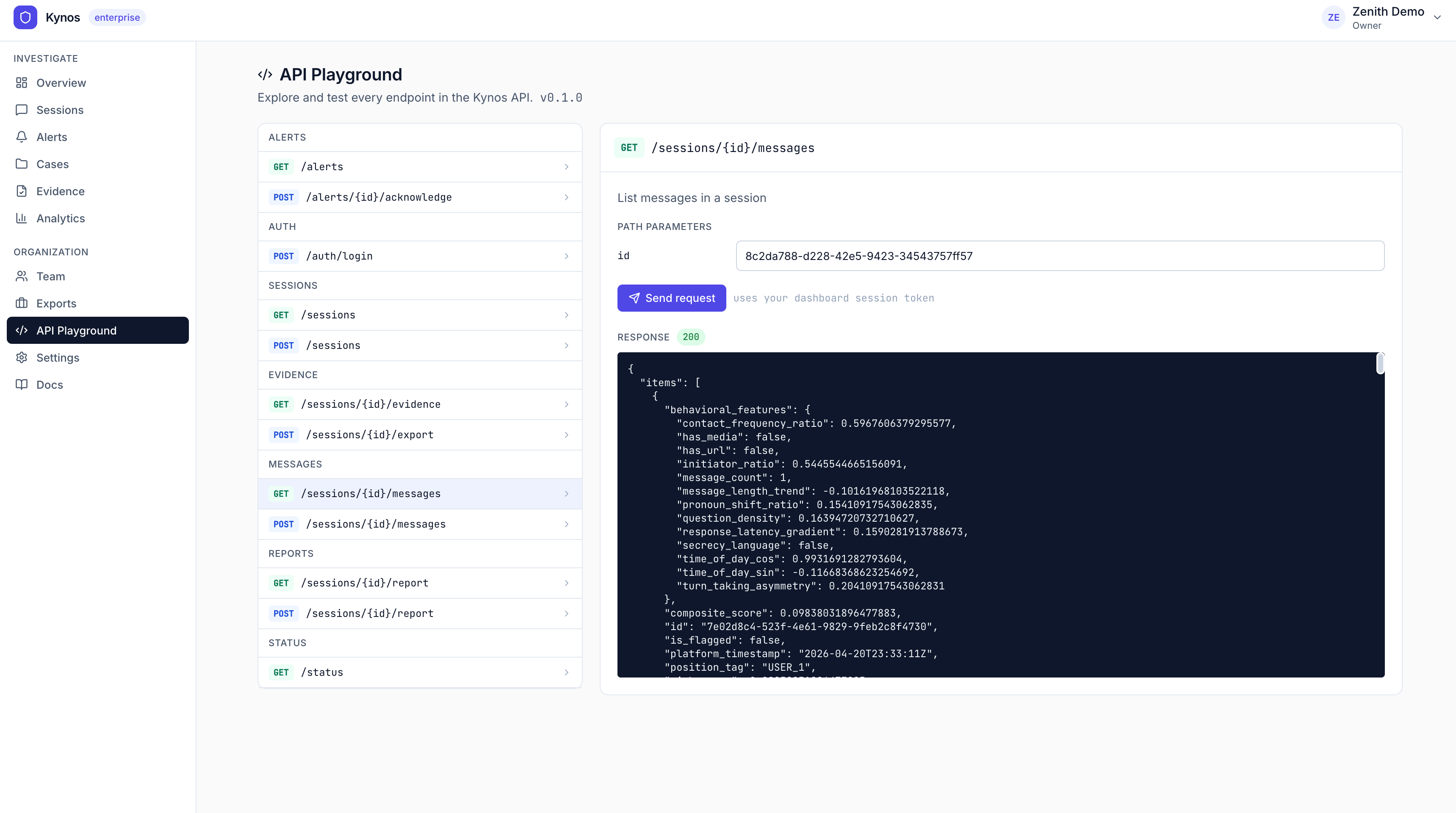 Kynos API playground